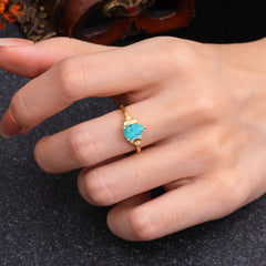 3 Prong Unique Pear Cut Turquoise Cluster Engagement Ring