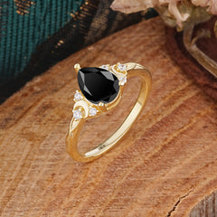 3 Prong Unique Pear Cut Black Onyx Cluster Engagement Ring