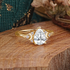Unique Pear Cut 3 Prong Lab Diamond Cluster Engagement Ring
