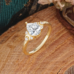 Unique Pear Cut 3 Prong Lab Diamond Cluster Engagement Ring