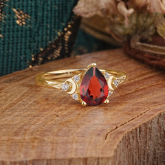 3 Prong Unique Pear Cut Natural Garnet Cluster Engagement Ring