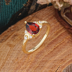 3 Prong Unique Pear Cut Natural Garnet Cluster Engagement Ring