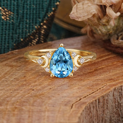 3 Prong Unique Pear Cut Aquamarine Cluster Engagement Ring