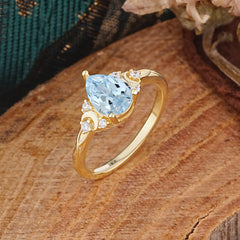 3 Prong Unique Pear Cut Aquamarine Cluster Engagement Ring