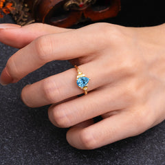 3 Prong Unique Pear Cut Aquamarine Cluster Engagement Ring