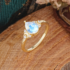 3 Prong Unique Pear Cut Moonstone Cluster Engagement Ring