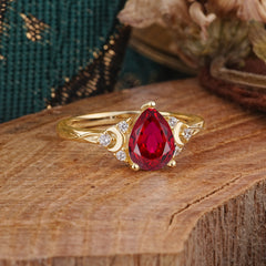 3 Prong Unique Pear Cut Ruby Cluster Engagement Ring