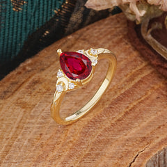 3 Prong Unique Pear Cut Ruby Cluster Engagement Ring