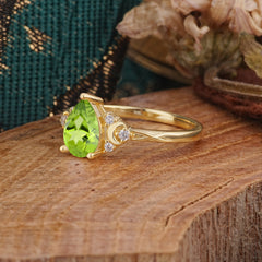 3 Prong Unique Pear Cut Peridot Cluster Engagement Ring