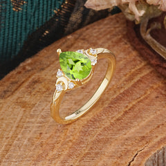 3 Prong Unique Pear Cut Peridot Cluster Engagement Ring