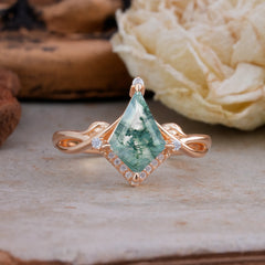 Elegant Kite Cut Moss Agate Engagement Ring for Women