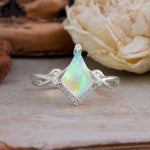 Unique Pear Cut Halo Fire Opal Engagement Ring Bezel Cluster Ring     - Additional view