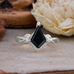 Elegant Kite Cut Black Onyx Engagement Ring for Women