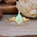 Unique Pear Cut Halo Fire Opal Engagement Ring Bezel Cluster Ring     - Additional view