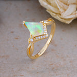 Unique Pear Cut Halo Fire Opal Engagement Ring Bezel Cluster Ring     - Additional view