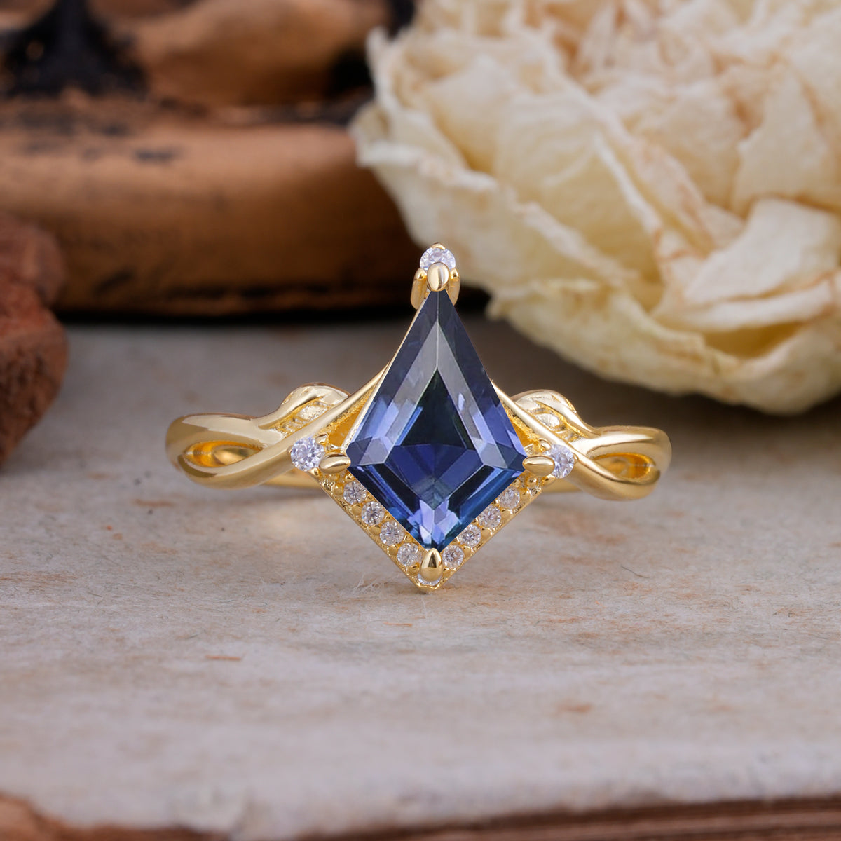 Unique Pear Cut Halo Tanzanite Engagement Ring Bezel Cluster Ring     - Additional view