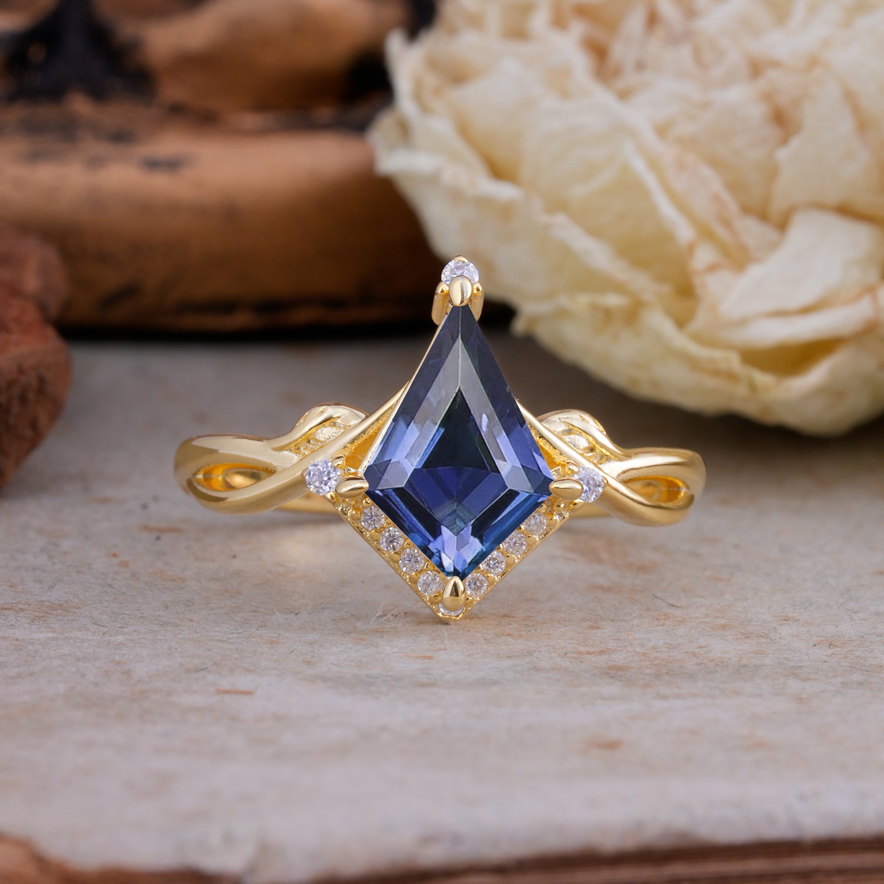 Unique Pear Cut Halo Tanzanite Engagement Ring Bezel Cluster Ring     - Additional view