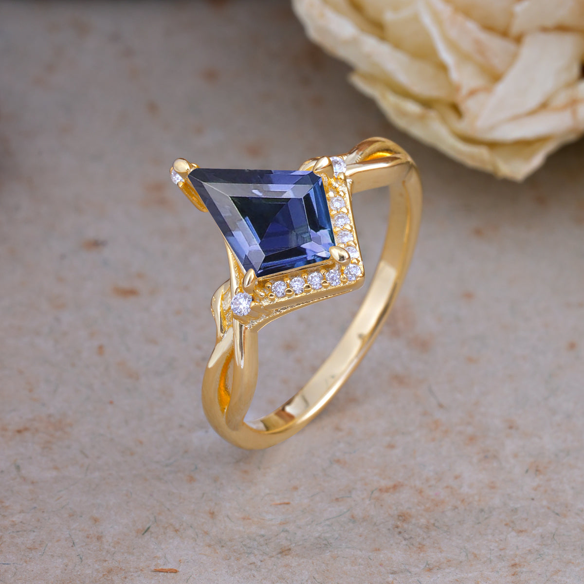 Unique Pear Cut Halo Tanzanite Engagement Ring Bezel Cluster Ring     - Additional view