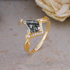 Elegant Kite Cut Black Rutilated Quartz Engagement Ring for Women