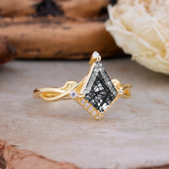 Elegant Kite Cut Black Rutilated Quartz Engagement Ring for Women