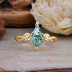 Elegant Kite Cut Moss Agate Engagement Ring for Women