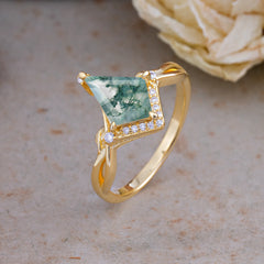 Elegant Kite Cut Moss Agate Engagement Ring for Women