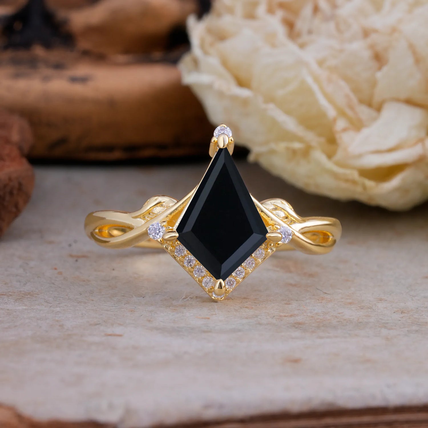 Elegant Kite Cut Black Onyx Engagement Ring for Women - Romalar Jewelry