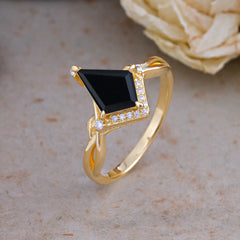 Elegant Kite Cut Black Onyx Engagement Ring for Women