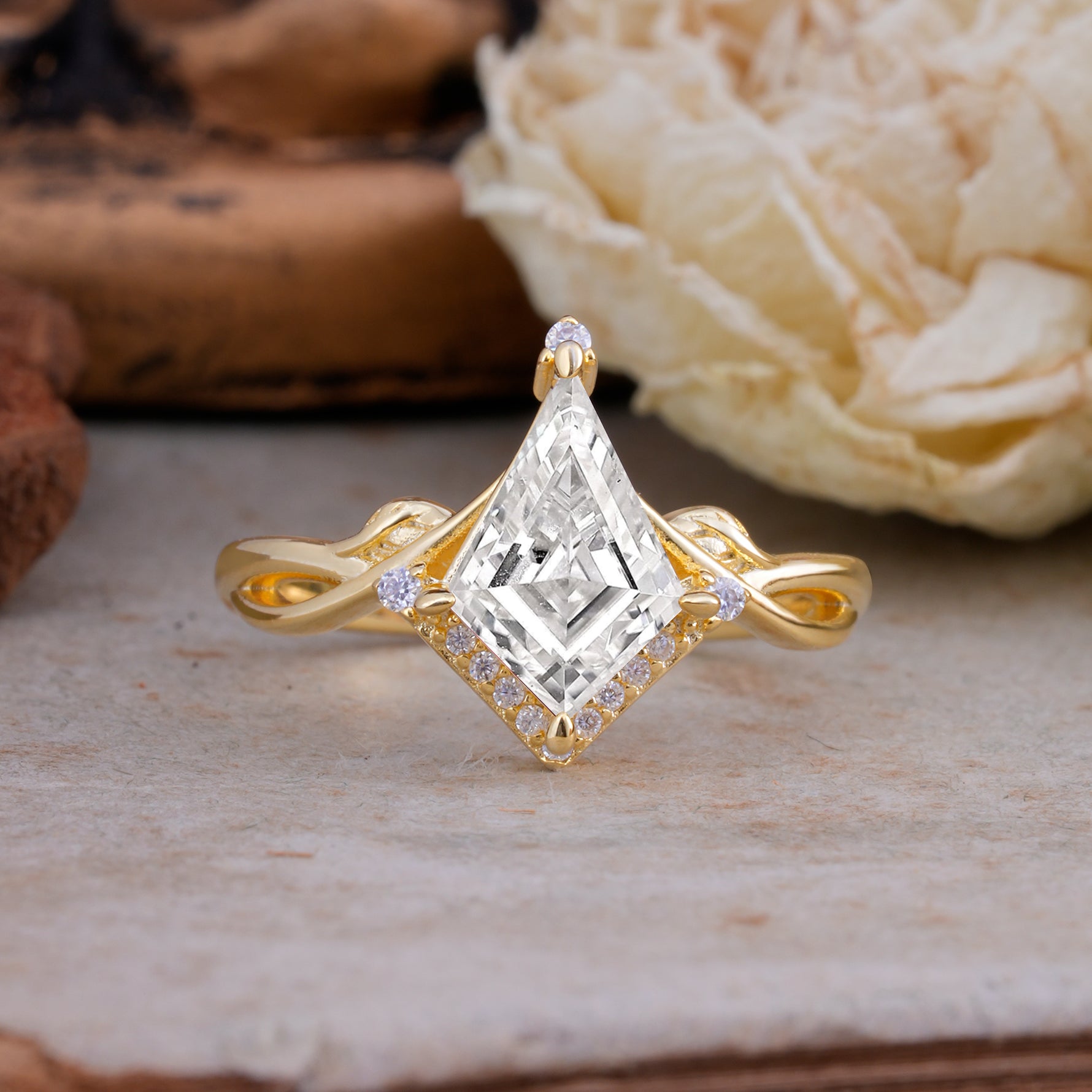 Unique Pear Cut Halo Lab Diamond Engagement Ring Bezel Cluster Ring     - Additional view