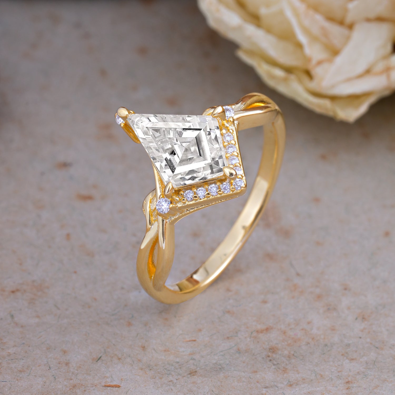 Unique Pear Cut Halo Lab Diamond Engagement Ring Bezel Cluster Ring     - Additional view