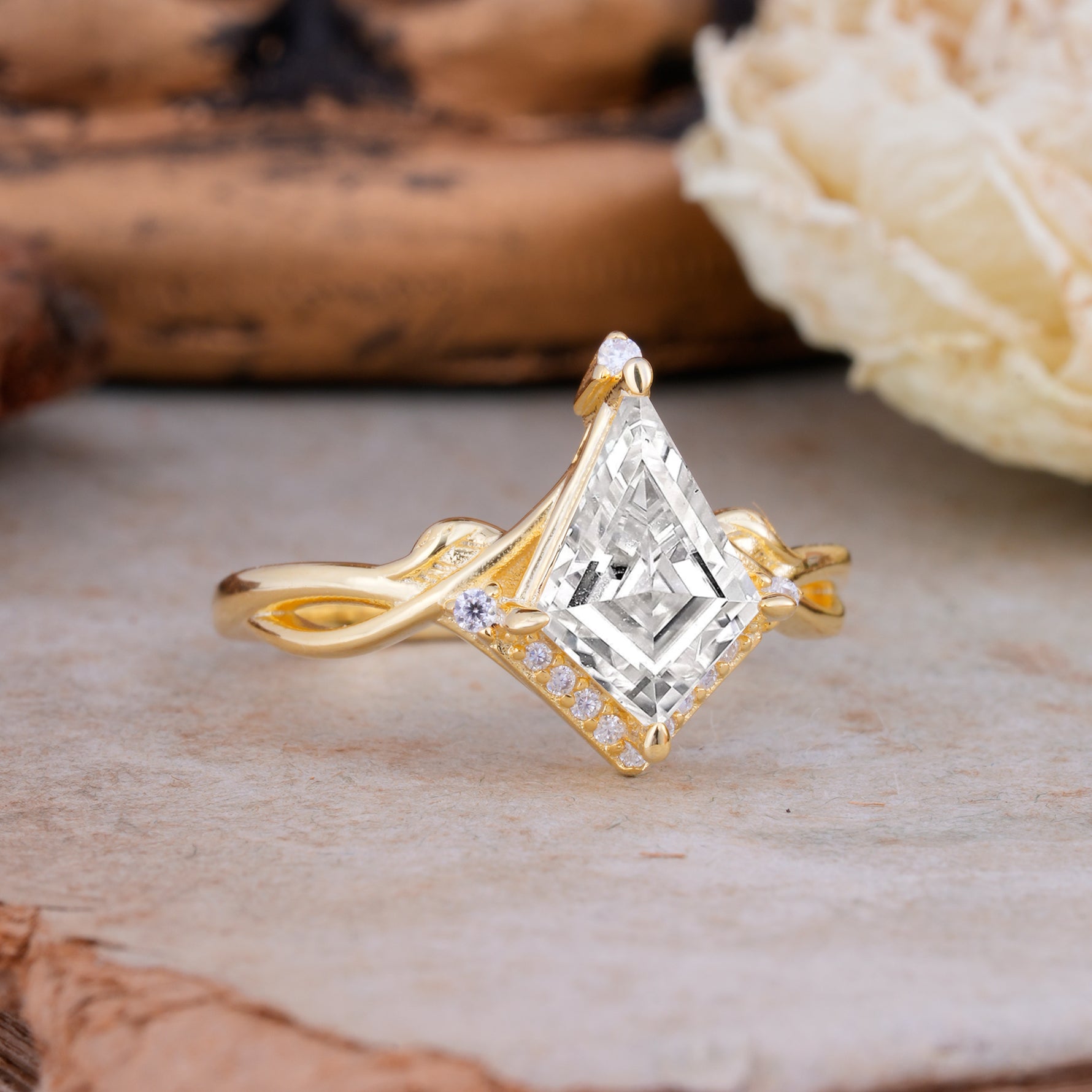 Unique Pear Cut Halo Lab Diamond Engagement Ring Bezel Cluster Ring     - Additional view