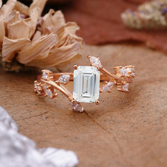 Natural-Inspired Emerald Cut Moissanite 4 Prong Engagement Ring