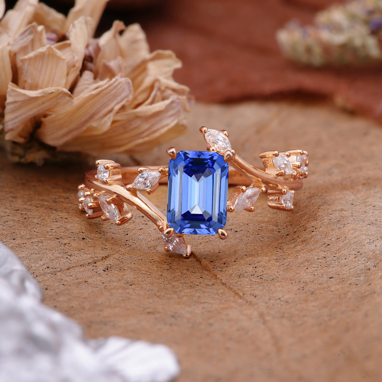 Natural-Inspired Emerald Cut Sapphire 4 Prong Engagement Ring