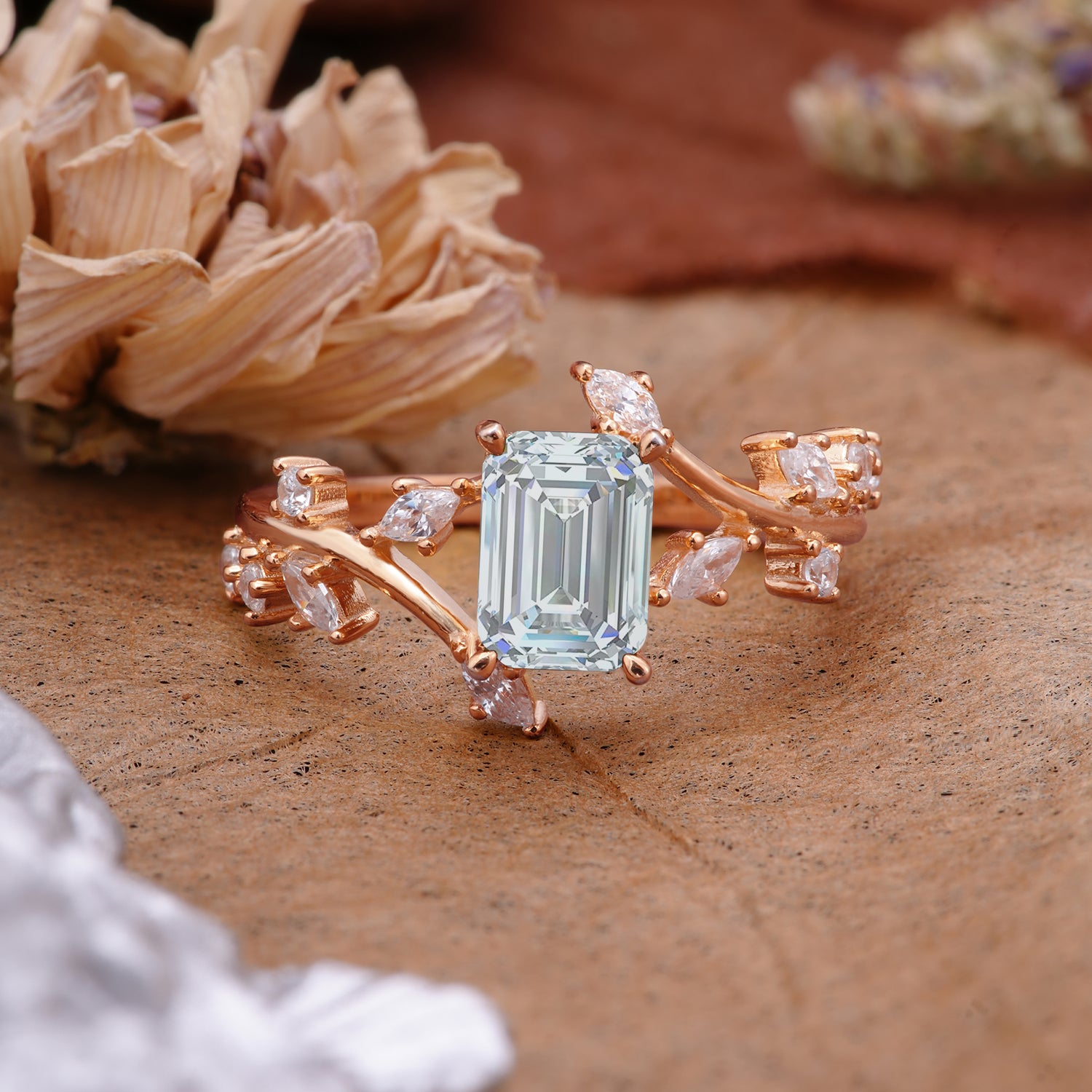 Natural-Inspired Emerald Cut Lab Diamond 4 Prong Engagement Ring