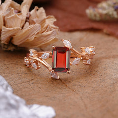 Natural-Inspired Emerald Cut Garnet 4 Prong Engagement Ring