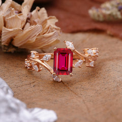 Natural-Inspired Emerald Cut Ruby 4 Prong Engagement Ring
