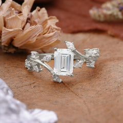 Natural-Inspired Emerald Cut Moissanite 4 Prong Engagement Ring