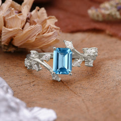 Natural-Inspired Emerald Cut Aquamarine 4 Prong Engagement Ring