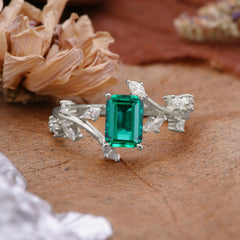 Natural-Inspired Emerald Cut Emerald 4 Prong Engagement Ring