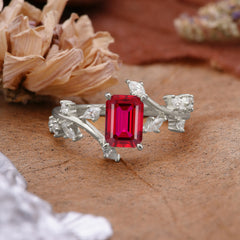 Natural-Inspired Emerald Cut Ruby 4 Prong Engagement Ring