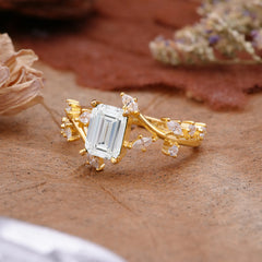 Natural-Inspired Emerald Cut Moissanite 4 Prong Engagement Ring