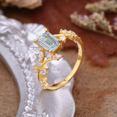 Natural-Inspired Emerald Cut Moissanite 4 Prong Engagement Ring