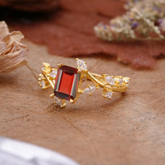 Natural-Inspired Emerald Cut Garnet 4 Prong Engagement Ring