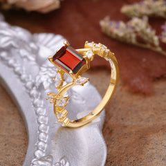 Natural-Inspired Emerald Cut Garnet 4 Prong Engagement Ring