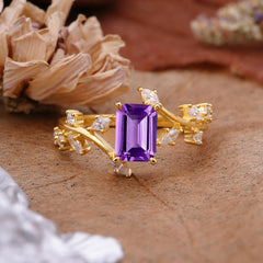 Natural-Inspired Emerald Cut Amethyst 4 Prong Engagement Ring