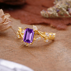 Natural-Inspired Emerald Cut Amethyst 4 Prong Engagement Ring