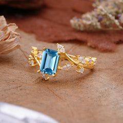 Natural-Inspired Emerald Cut Aquamarine 4 Prong Engagement Ring