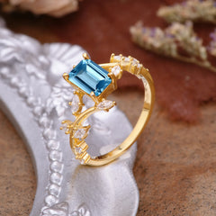 Natural-Inspired Emerald Cut Aquamarine 4 Prong Engagement Ring