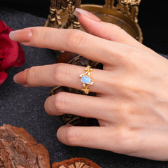 Natural-Inspired Emerald Cut Moonstone 4 Prong Engagement Ring