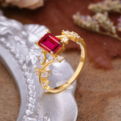 Natural-Inspired Emerald Cut Ruby 4 Prong Engagement Ring